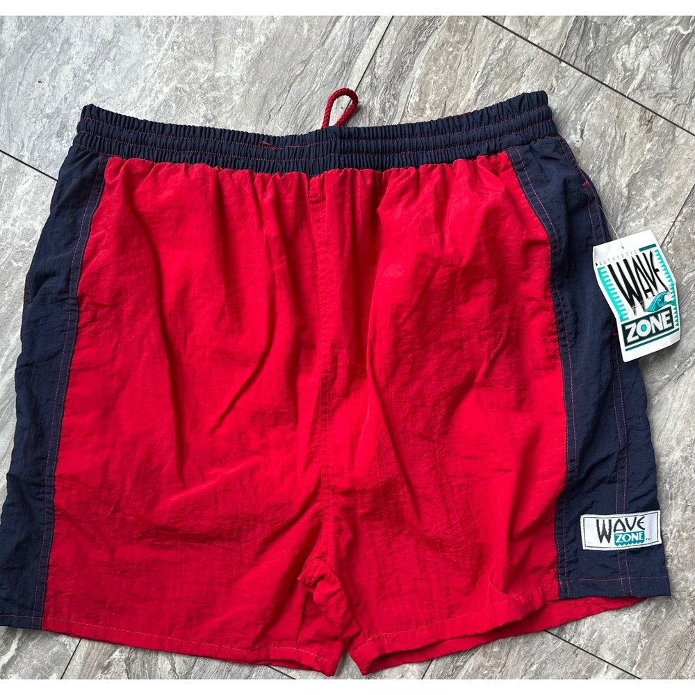Vintage Wave Zone Swim Trunks Mens XL Red Navy Colorblock Nylon Shorts NWT 0363